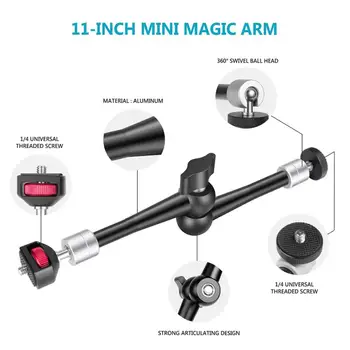 11 tommer Justerbar Formulere Friktion Magic Arm med Super Clamp til DSLR-Kamera, LED Lys, Flash,Overvåge Vlog Rig Bur