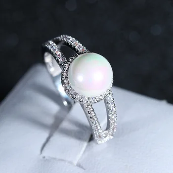 925 sølv smykker Skabt Hvid Perle Ringe til Kvinder Elegante Bryllup Zircon Mujeres Anillos personlige Mors Dag gave