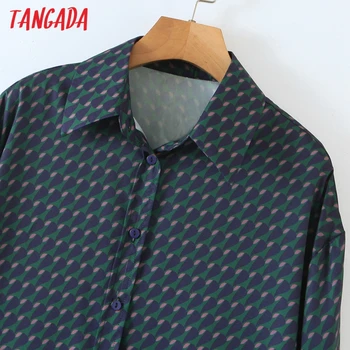 Tangada Kvinder Vintage Geometri Print-Shirt med Lange Ærmer Foråret Smarte Kvindelige Casual Løs Skjorte SL296