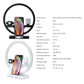 3-I-1 QI Hurtige Trådløse Oplader Dock til iPhone 11 Pro Antal for Apple-Ur, iWatch 1 2 3 4 5 Airpods Oplader Holder LED Lampe 2019