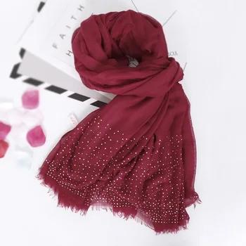 Nyt Design 2019 Mode Almindelig Perler Viscose Sjal Tørklæde Damer Tyk Lyddæmper Hovedbøjle Foulard Sjaal Wrap Hijab Forfang 190*120Cm