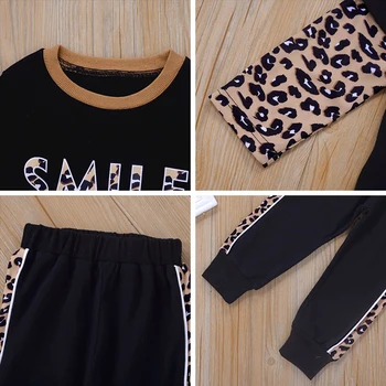 Bjørn Leader 1-5Y Piger Leopard Mode Tøj Sætter Nye Efteråret Toddler Baby Brev Print Outfits Børn Børn Casual Træningsdragt
