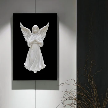 Sort og Hvid Engel Statuer Plakat Lille Pige Skulptur Lærred Maleri Væg Kunst, Billeder, Stue, Soveværelse Indretning