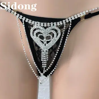 Den nyeste mode luksus kvinder er sexede krop kæde undertøj skinnende fersken kvast Rhinestone bikini g-streng tilbehør