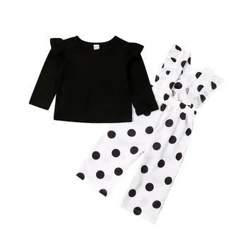 Boutique-Pige Tøj 2019 Kid Baby Pige Toppe Polka Dot Rem Romper Overalls Buksedragt Lange Bukser Outfit