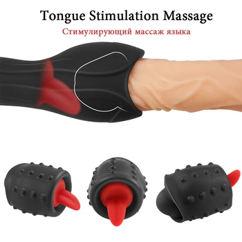 Mandlige Masturbator 6 Tilstande Vibrator penis Forsinkelse Træner Tungen Slikke Glans Stimulere Massageapparat Sex Shop Sex Legetøj til Mænd