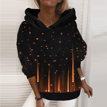 Stjerneklar Print Kvinder Hooded Sweatshirts 2021Spring Elegant Casual Patchwork Paillet Pullover Toppe Kvindelige Lange Ærmer Løs Hættetrøjer