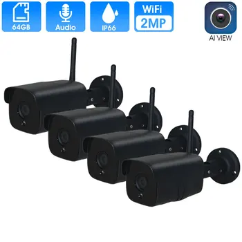 4-KANALS Audio CCTV-System 2MP Trådløs Sikkerhed Kamera System 1080P IP-Kamera Wifi SD-Kort, Offentlig Videoovervågning Kit Camara