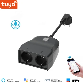 Google startside kompatibel Tuya smart APP udendørs wifi socket EU-standard 2 outlet IPX4 smart vandtæt stik til home automation