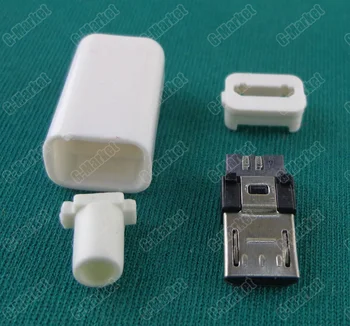 200pcs DIY Mikro-USB Type B Male 5pin Fire Brik Forsamling Stik Stik Stik , 4 i 1 Hvid farve, gratis fragt