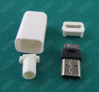 200pcs DIY Mikro-USB Type B Male 5pin Fire Brik Forsamling Stik Stik Stik , 4 i 1 Hvid farve, gratis fragt