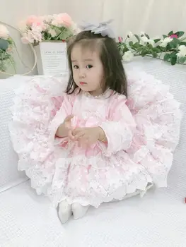 Baby Girl Prinsesse Lolita Bolden Kjole Pink Blonder Bue spansk Kjole til Piger Spædbarn Fødselsdag, Dåb Fest Tøj Spanien Vestidos