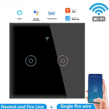 Tuya Smart Wifi Touch lyskontakten EU-110-250V Ingen Neutral Ledning, der Kræves kontakt på Væggen 1/2/3 Bande Kompatibel Med Alexa, Google Startside