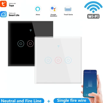Tuya Smart Wifi Touch lyskontakten EU-110-250V Ingen Neutral Ledning, der Kræves kontakt på Væggen 1/2/3 Bande Kompatibel Med Alexa, Google Startside