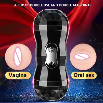 Double Hole Mundtlig 3D deepthroat Kunstig Vagina Vibrating Mandlige Masturbator Cup Med sugekop Fast Pussy Masturbator Sex Legetøj