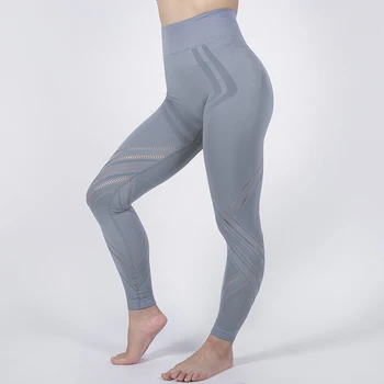 Solid Farve Fitnesscenter Leggings Åndbar Sexet Mesh Strikket Yoga Bukser Problemfri Leggings Kvinder, Høj Talje Trænings-Og Leggings Sportstøj