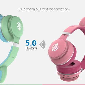 Farverige Kat Ear Headset +Selfie Ring Lys Trådløse Bluetooth Børn Hovedtelefoner Søde Øretelefoner til Døtre Piger Gift med Mic