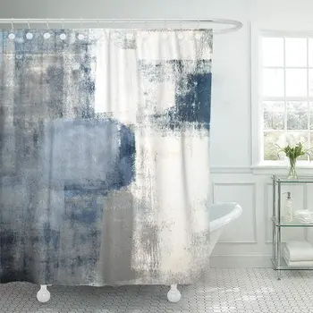 Vandtæt Dekorative Badeværelse 72 x 78 cm Grå Moderne Blå og Grå Abstrakt Maleri Hvide badeforhæng