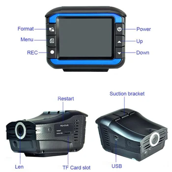 2-i-1 2,4 Tommer HD 720P Universal Bil DVR Kamera Live Voice Prompt Dash Cam Radar Detektor Video Optageren Understøtter G-sensor