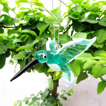 Brugerdefineret Hængende Glas Fugl Håndværk Ornament Grønne Håndlavet Kolibri Figur Søde Levende Dyr Kunst Vedhæng Til Hjemmet, Haven Indretning