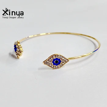 Trendy guld blå tyrkiet krystal bangle Armbånd Til Kvinder Pulseira hamsa Fuld Af Krystal armbånd Smykker