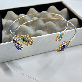 Trendy guld blå tyrkiet krystal bangle Armbånd Til Kvinder Pulseira hamsa Fuld Af Krystal armbånd Smykker