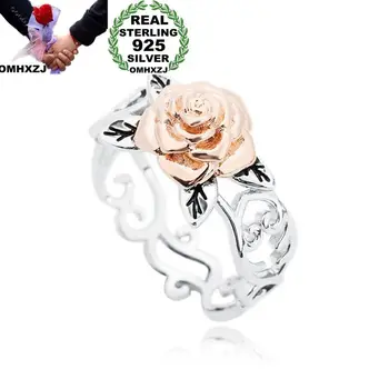 OMHXZJ Engros Europæiske Mode Kvinde, Pige Bryllup Part Gave Hule Steg 925 Sterling Sølv med 14KT Guld Ring RR419