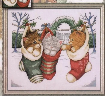 GRATIS Forsendelse Top Kvalitet populære tælles cross stitch sæt Jul Killinger, Katte med Killinger strømpe
