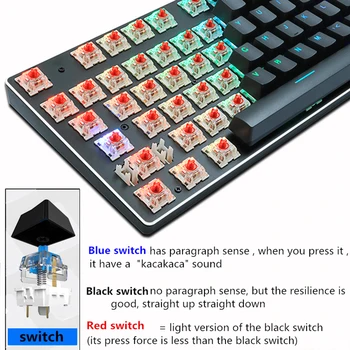 Rigtige Spil Mekanisk Tastatur 87/104 nøgler Blå Sort Rød Switch med LED-lys USB-kablet Ru/OS Gaming-Tastatur til Bærbar PC