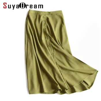 SuyaDream Kvinder Lang Nederdel 65%Hør 35%Bomuld Vintage A-Line nederdele Elastisk Talje Mid-Calf-Længde Nederdel 2020 Efteråret Navy