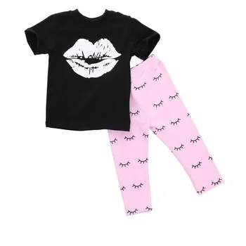 Kids Baby Piger Tøj Sæt 2020 Sommeren Læber T-shirt+Eyelash Pink Bukser 2STK lille Barn Spædbarn Baby Pige Tøj, Udstyr, 3M/6M-5T
