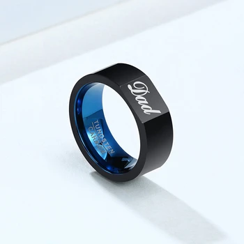 8mm Wolframcarbid Ringe Brugerdefinerede Far Sort Blå Finger Ring Personlighed Brev Logo Smykker Til Gave