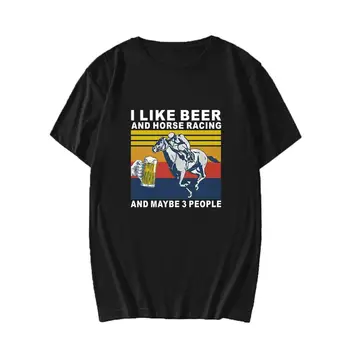 FLC jeg kan godt Lide Øl Og Hest Racing Og Måske 3 Personer Vintage Sjove Mænd er T-Shirt øl Unisex Korte Ærmer Gave Mænd Bomuld Toppe