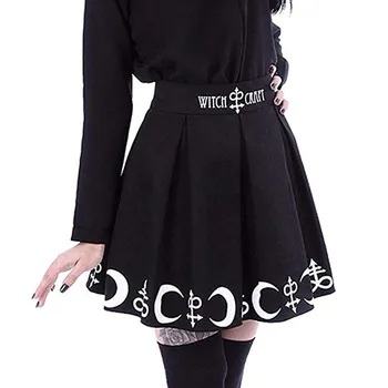 Nederdele dame 2020 koreansk stil nederdel Kvinder Gotisk Punk Hekseri Moon Magic Spell Symboler Plisseret Mini Nederdel nederdel, casual