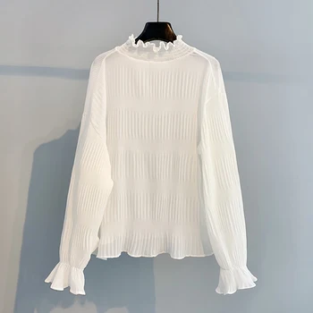 Rullekrave flæser solid hvid strikket kvinder sweater, trøjer langærmet løs elegante kontor dame alle match buttoming toppe