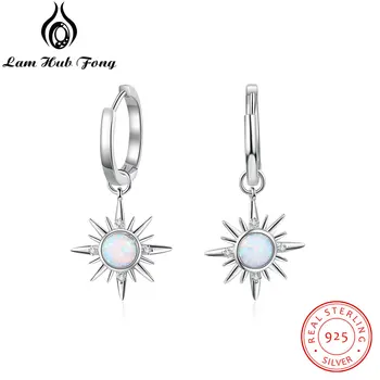 Solen Hoop Øreringe af 925 Sterling Sølv Opal Øreringe med Charme Klare CZ Bryllup Øreringe til Kvinder Fine Smykker (Lam Hub Fong)