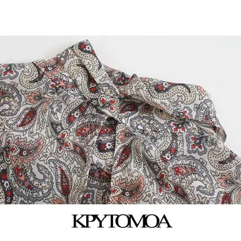 KPYTOMOA Kvinder 2020 Mode Paisley Print Pjusket Chiffon Bluser Vintage Sløjfe Bundet Krave Lange Ærmer Kvindelige Skjorter Smarte Toppe