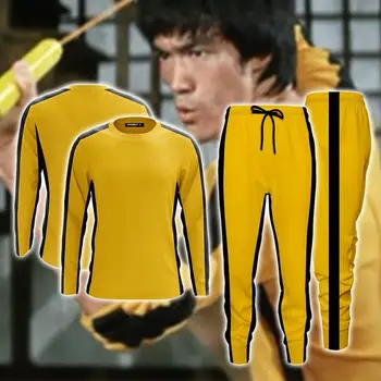Bruce lee T-shirt bukser voksne gul wushu uniformer kung fu sæt wu shu kinesiske kostume tøj til mænd, kampsport sæt