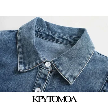 KPYTOMOA Kvinder 2021 Mode Patchwork Pjusket Denim Bluser Vintage-Lange Ærmer-Knap-op Kvindelige Skjorter Blusas Smarte Toppe