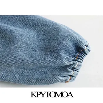 KPYTOMOA Kvinder 2021 Mode Patchwork Pjusket Denim Bluser Vintage-Lange Ærmer-Knap-op Kvindelige Skjorter Blusas Smarte Toppe