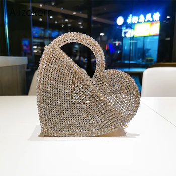 Hjerte-Formet Pude Aften Kobling Taske Kvinder 2020 Nye Designer Håndlavede Hule Metal Pung Kreative Damer Håndtaske Søde Piger