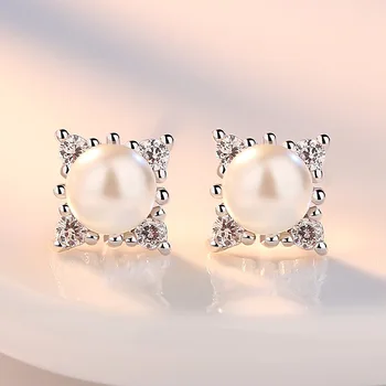 HuiSept Mode 925 Sølv Perle Øreringe Zircon Gmestone Ørestikker for Kvindelige Smykker bryllupsfest Gaver Smykker Engros