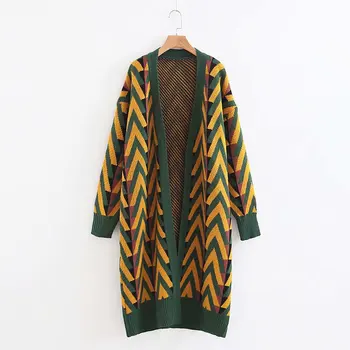 Super smart bluse grøn cardigan lang sweater med lange ærmer kimonoer efterår og vinter kvinder ourwear gul bomuld blanding sweater