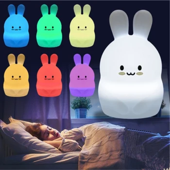 LED nat lys farverige børns nat lys sød kanin pat lys USB silikone nat, lys 2,4 G RF Fjernbetjening