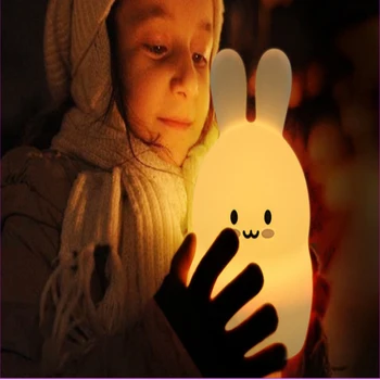 LED nat lys farverige børns nat lys sød kanin pat lys USB silikone nat, lys 2,4 G RF Fjernbetjening