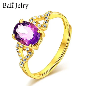 Bali Jelry Retro 925 Sølv Ring Smykker Ovalt Ametyst Zircon Ædelsten, Guld Farve Åbne Ringe Tilbehør Kvinder Bryllup Engagement