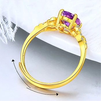Bali Jelry Retro 925 Sølv Ring Smykker Ovalt Ametyst Zircon Ædelsten, Guld Farve Åbne Ringe Tilbehør Kvinder Bryllup Engagement