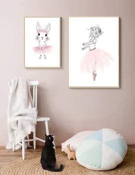 Pink Ballet Pige Lærred Maleri Børn Plakat Nordiske Plakater Og Print Custom Navn Væg Kunst Maleri Baby Room Decor Billeder