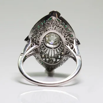 Kvindelige Stor Grøn Geometrisk Sten Ring Mode Hvid Guld Fyldt Ring Unikke Vintage Bryllup Ringe Til Kvinder