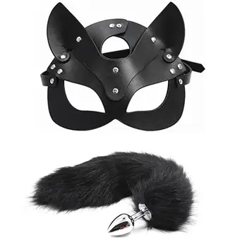 Fox Tail Anal Plug Fox Maske Hovedbeklædning Bdsm Trældom Cosplay Sexlegetøj, Sexet Halv Kat Maske Halloween Fest Erotisk Kostume Tilbehør